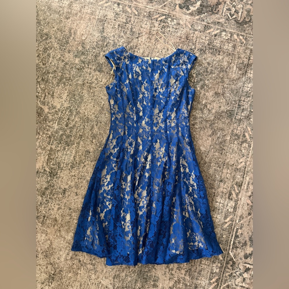 Danny & Nicole Blue and Cream Lace Midi Dress
